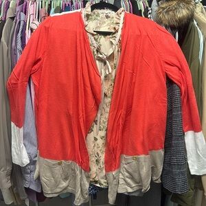 XL Dana Buchan asymmetrical block cardigan and XL Violet & Claire dress shirt.